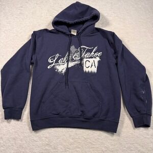 Gildan Heavy Blend Lake Tahoe CA Navy Blue Graphic Hoodie Mens Small
